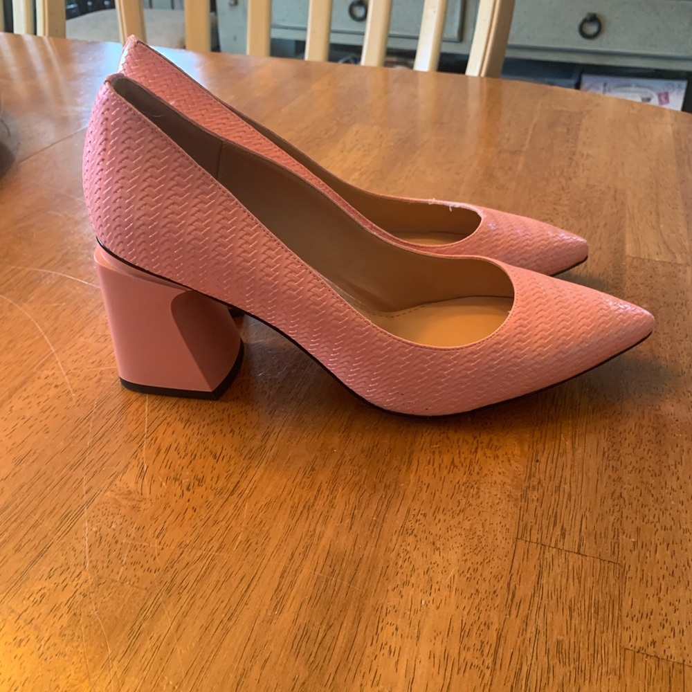 ROTCV Pink Block Heel Pumps with Pointed Toe